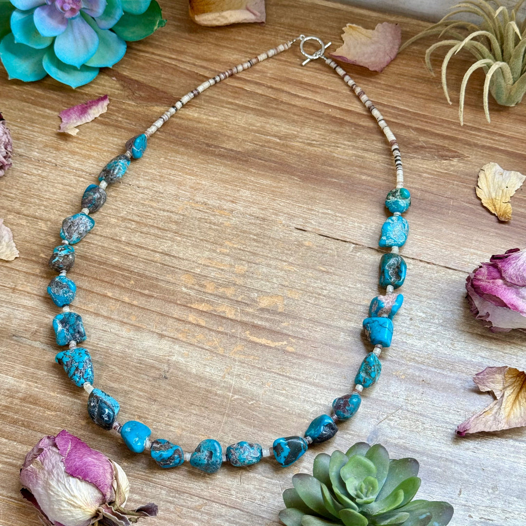 Blue Turquoise Nugget & Shell Necklace – 26” Necklaces Shopify Collective The Bijoux FAB Jewelry The Bijoux FAB Jewelry