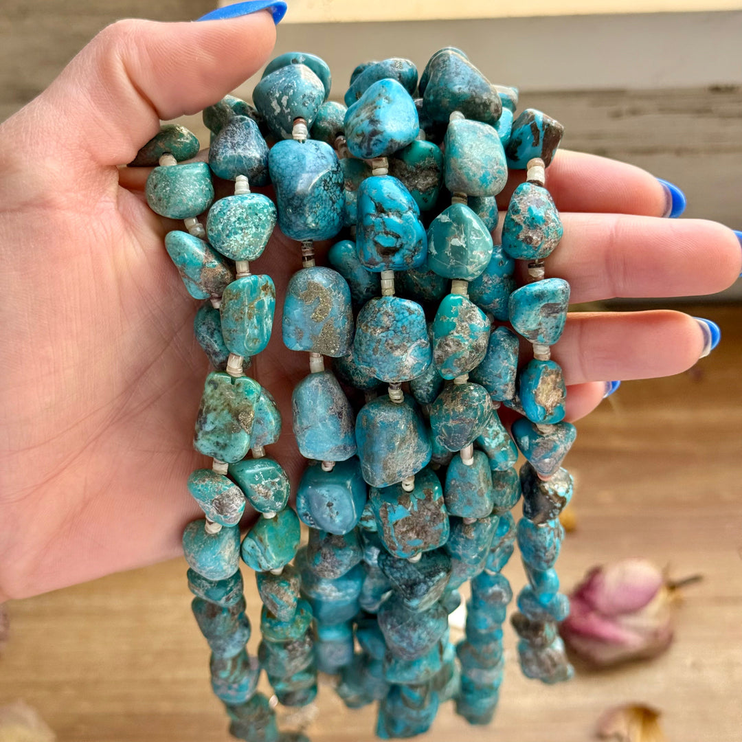 Blue Turquoise Nugget & Shell Necklace – 26” Necklaces Shopify Collective The Bijoux FAB Jewelry The Bijoux FAB Jewelry