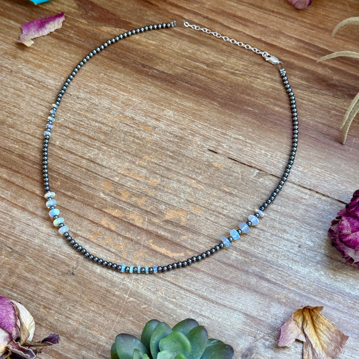 White Opal Necklace – Smooth 3 mm Beads – 16” Necklaces Shopify Collective The Bijoux FAB Jewelry The Bijoux FAB Jewelry