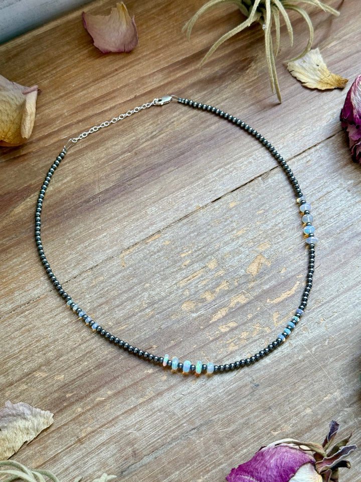 White Opal Necklace – Smooth 3 mm Beads – 16” Necklaces Shopify Collective The Bijoux FAB Jewelry The Bijoux FAB Jewelry
