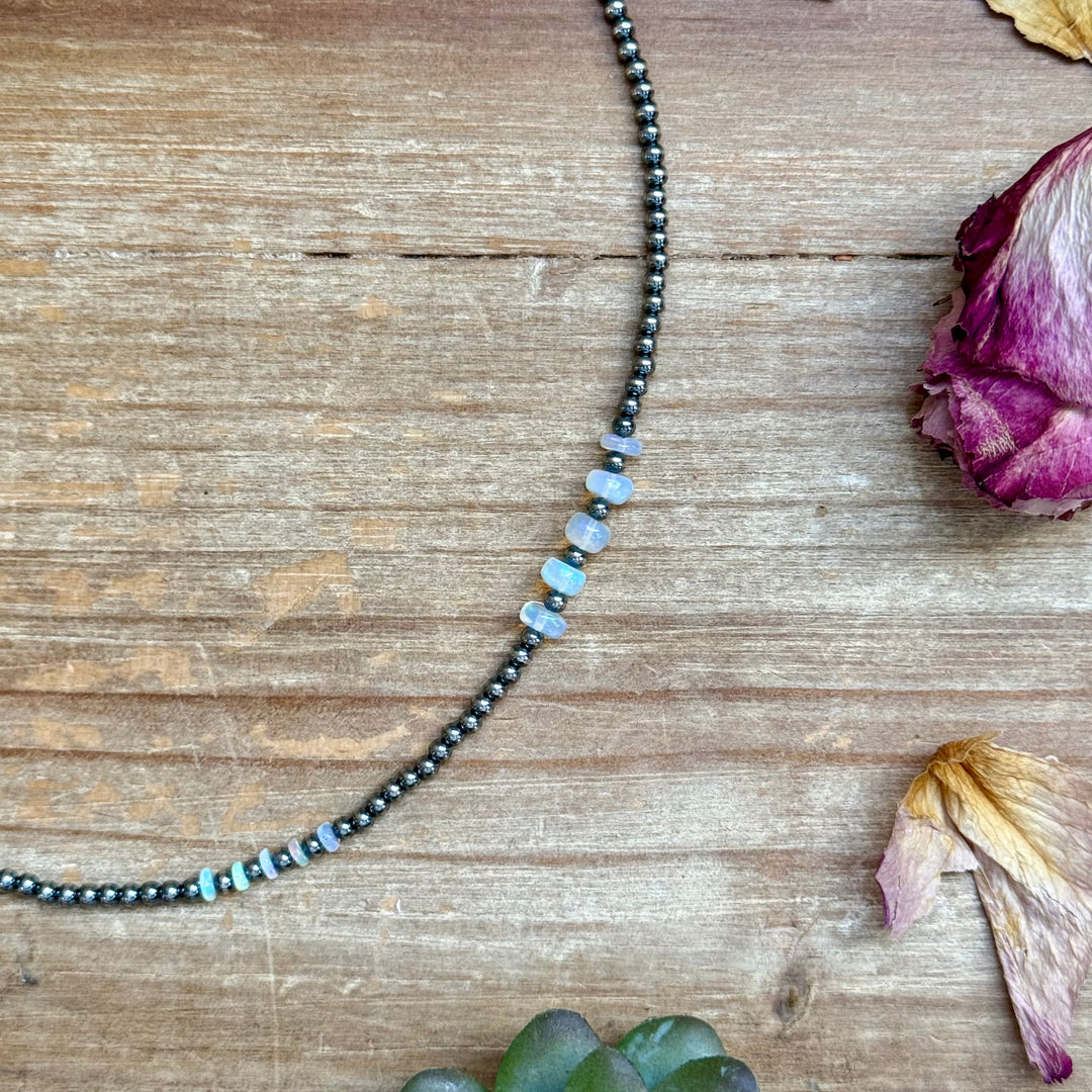 White Opal Necklace – Smooth 3 mm Beads – 16” Necklaces Shopify Collective The Bijoux FAB Jewelry The Bijoux FAB Jewelry