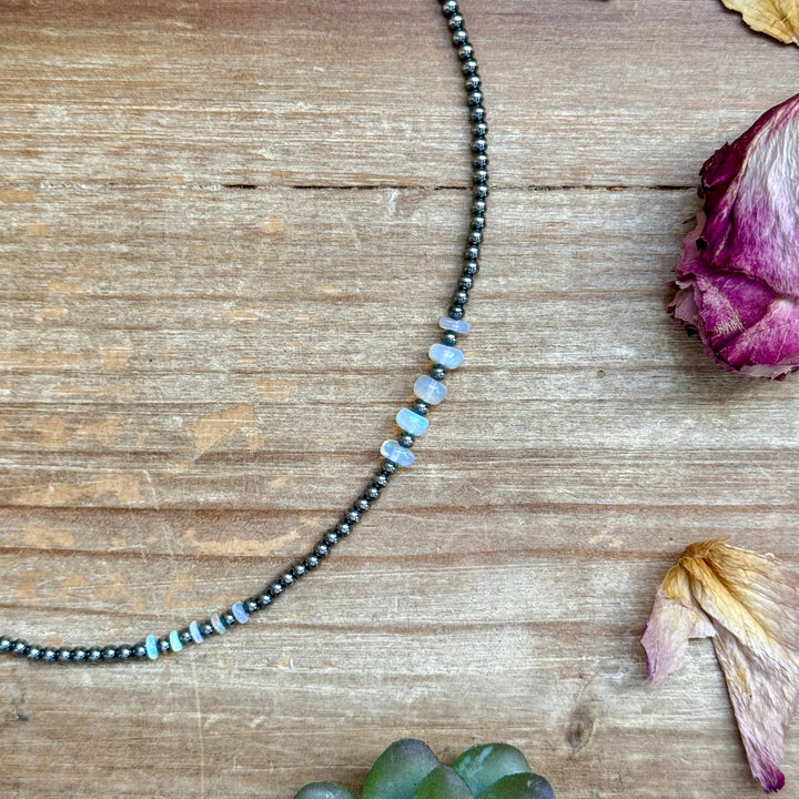 White Opal Necklace – Smooth 3 mm Beads – 16” Necklaces Shopify Collective The Bijoux FAB Jewelry The Bijoux FAB Jewelry