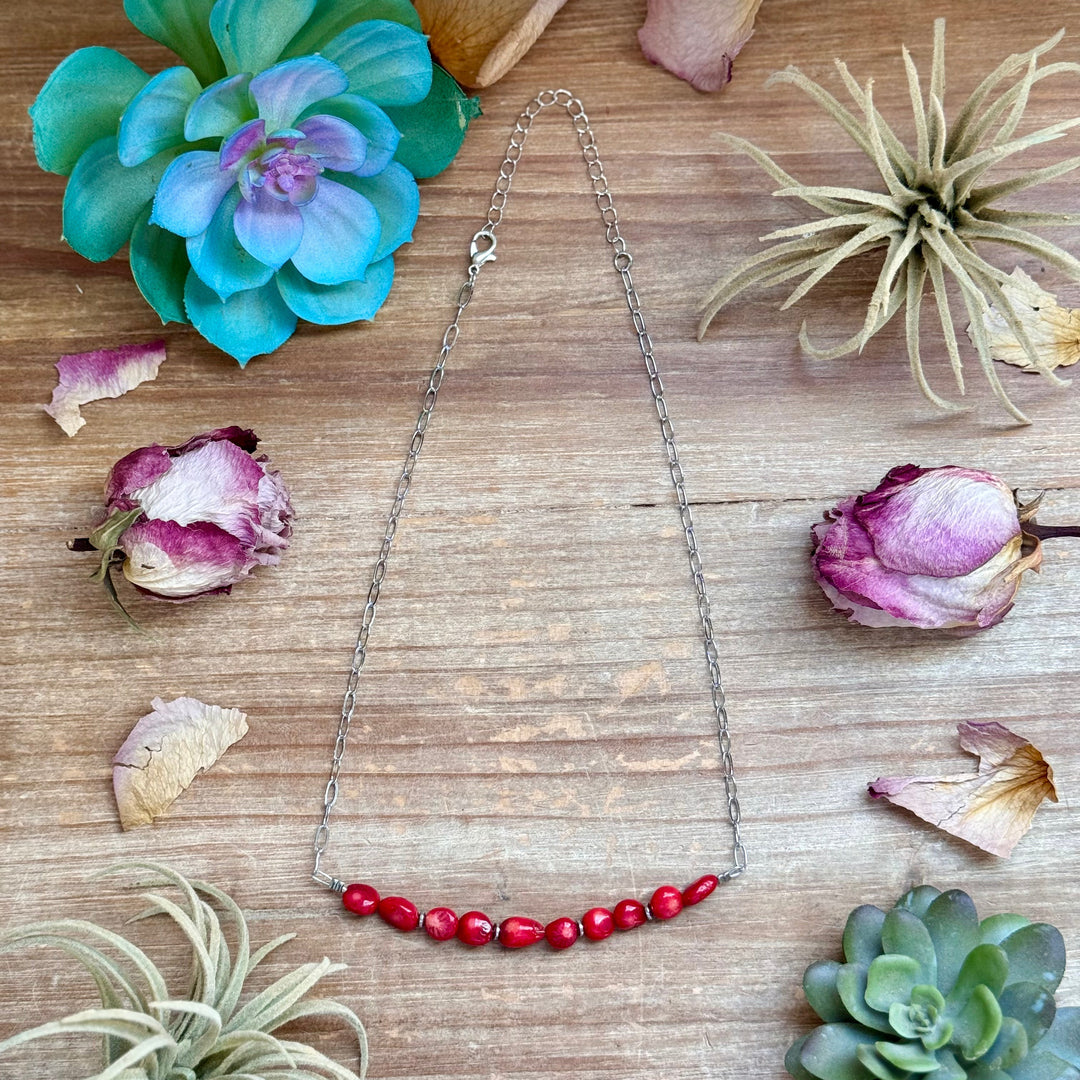 Silver-Plated Paperclip Chain Necklace with Dyed Coral & Hematite – 15” Necklaces Shopify Collective The Bijoux FAB Jewelry The Bijoux FAB Jewelry