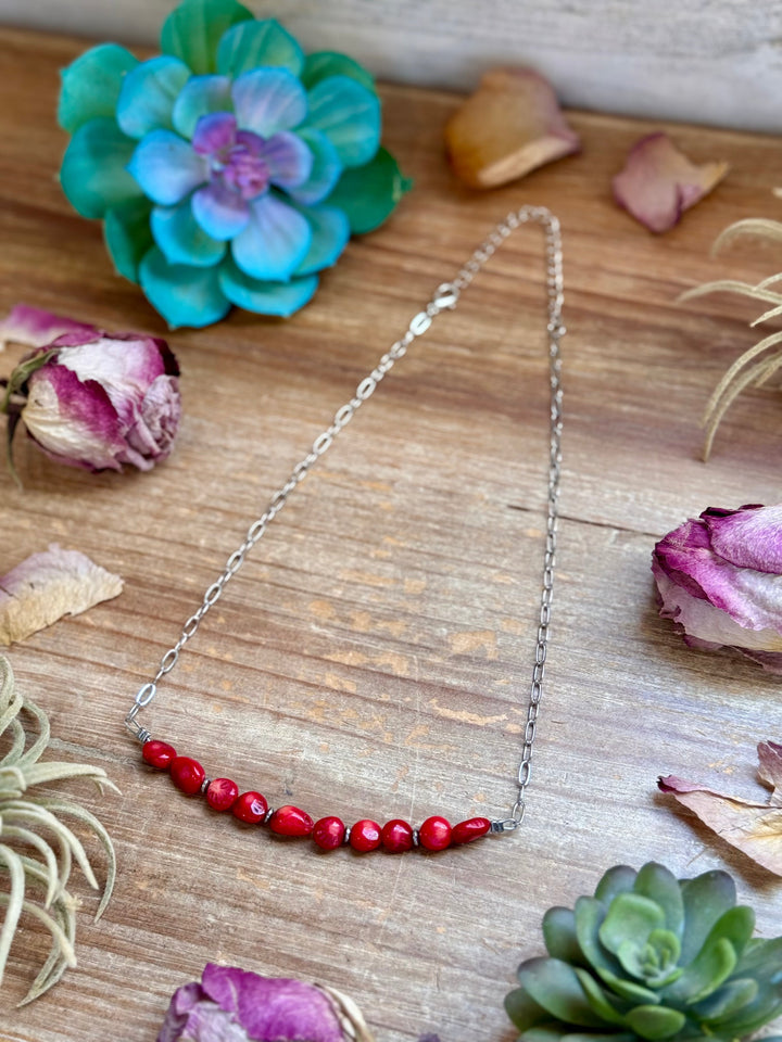 Silver-Plated Paperclip Chain Necklace with Dyed Coral & Hematite – 15” Necklaces Shopify Collective The Bijoux FAB Jewelry The Bijoux FAB Jewelry