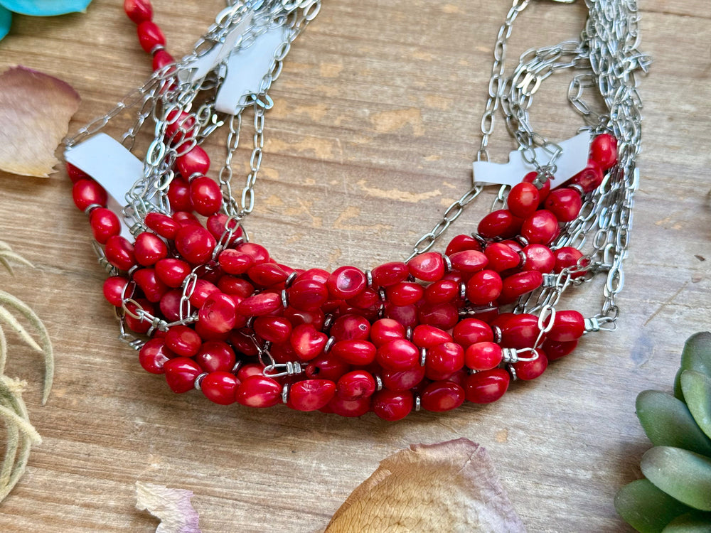 Silver-Plated Paperclip Chain Necklace with Dyed Coral & Hematite – 15” Necklaces Shopify Collective The Bijoux FAB Jewelry The Bijoux FAB Jewelry