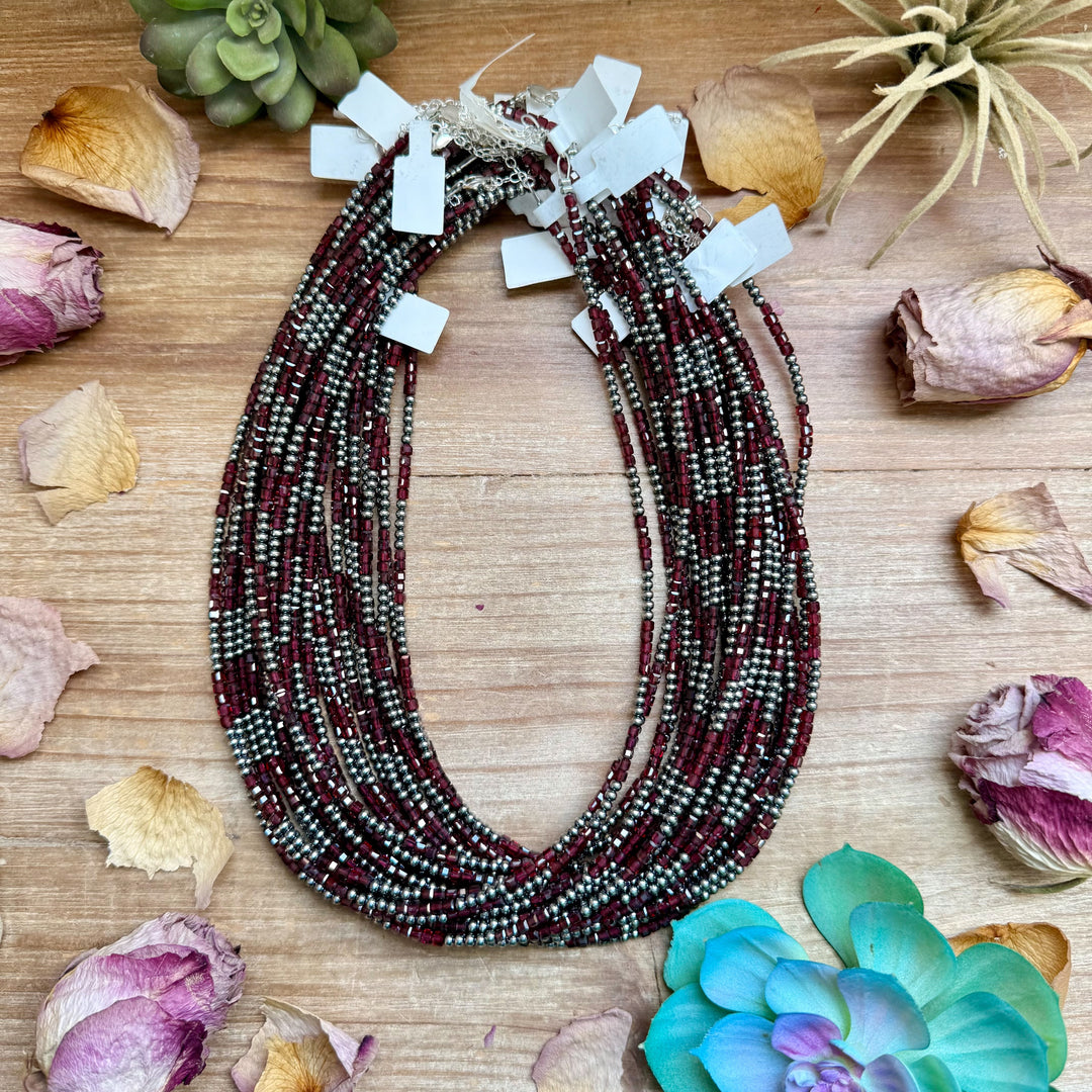 Dark Red Natural Garnet Necklace with Sterling Silver Pearls – 18.5” Necklaces Shopify Collective The Bijoux FAB Jewelry The Bijoux FAB Jewelry