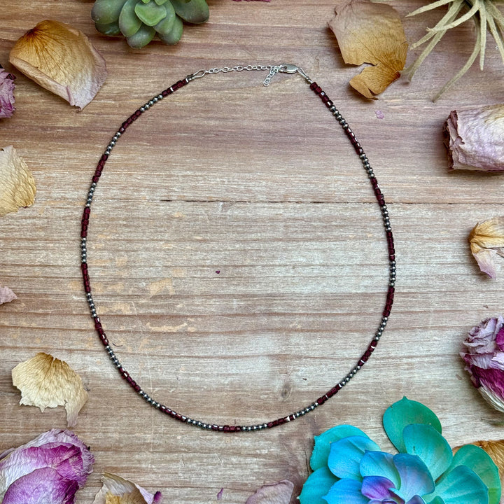 Dark Red Natural Garnet Necklace with Sterling Silver Pearls – 18.5” Necklaces Shopify Collective The Bijoux FAB Jewelry The Bijoux FAB Jewelry