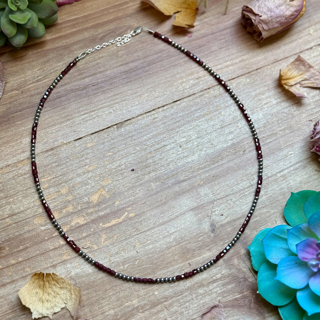 Dark Red Natural Garnet Necklace with Sterling Silver Pearls – 18.5” Necklaces Shopify Collective The Bijoux FAB Jewelry The Bijoux FAB Jewelry