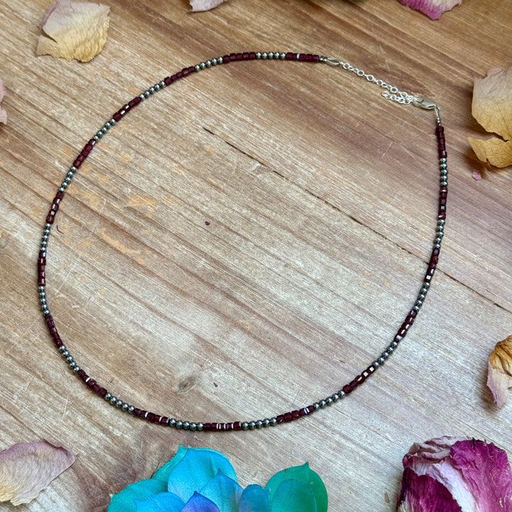 Dark Red Natural Garnet Necklace with Sterling Silver Pearls – 18.5” Necklaces Shopify Collective The Bijoux FAB Jewelry The Bijoux FAB Jewelry