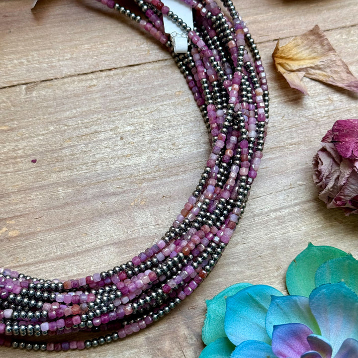Natural Cubic Ruby Necklace with Sterling Silver Pearls – 19” Necklaces Shopify Collective The Bijoux FAB Jewelry The Bijoux FAB Jewelry