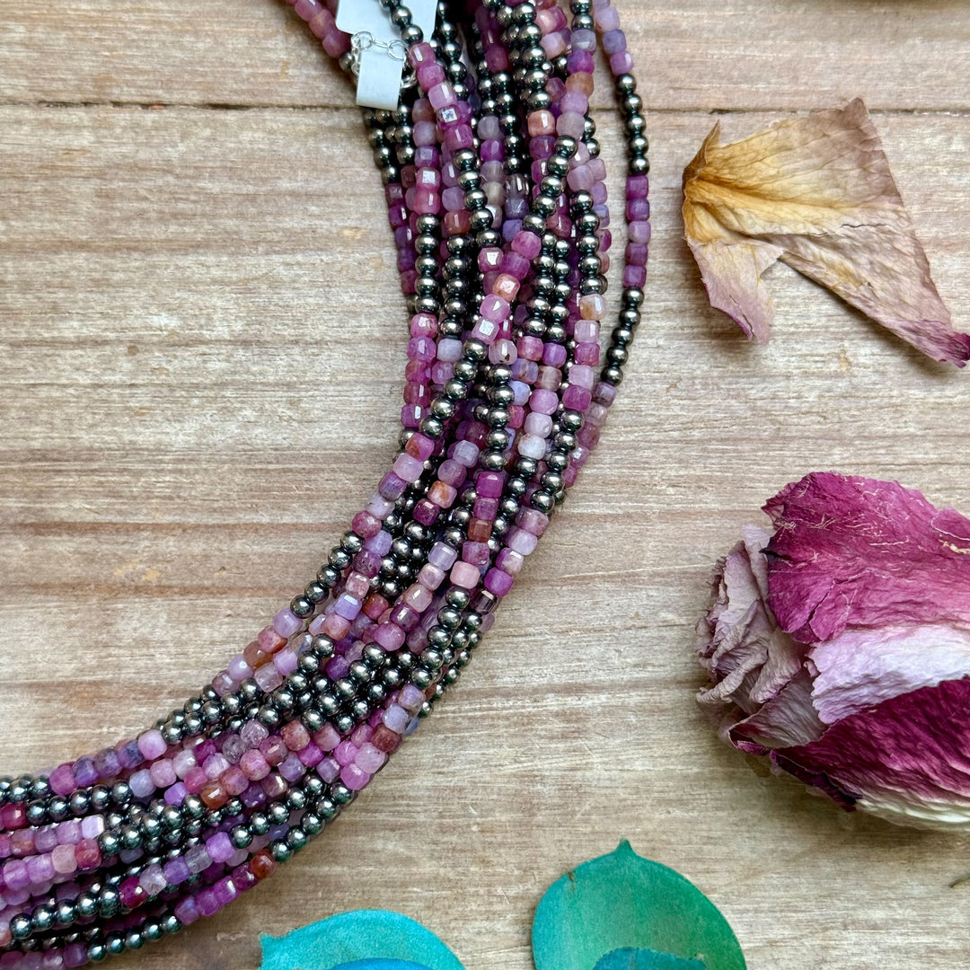 Natural Cubic Ruby Necklace with Sterling Silver Pearls – 19” Necklaces Shopify Collective The Bijoux FAB Jewelry The Bijoux FAB Jewelry