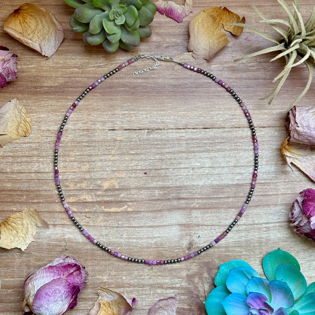 Natural Cubic Ruby Necklace with Sterling Silver Pearls – 19” Necklaces Shopify Collective The Bijoux FAB Jewelry The Bijoux FAB Jewelry