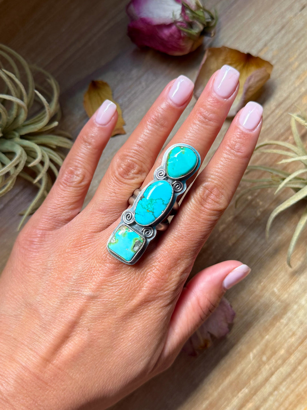 3-Stone Sonoran Turquoise Sterling Silver Ring – Adjustable ring Shopify Collective The Bijoux FAB Jewelry The Bijoux FAB Jewelry