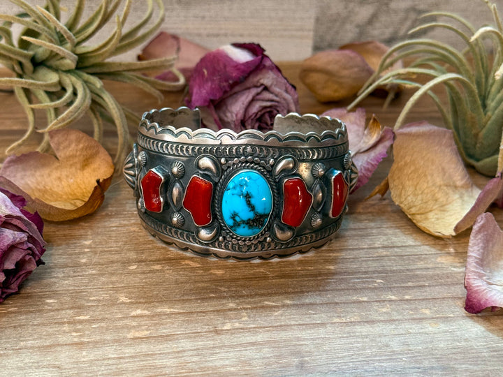 Coral & Turquoise Sterling Silver Cuff Bracelet – Stamped Errick Shopify Collective The Bijoux FAB Jewelry The Bijoux FAB Jewelry
