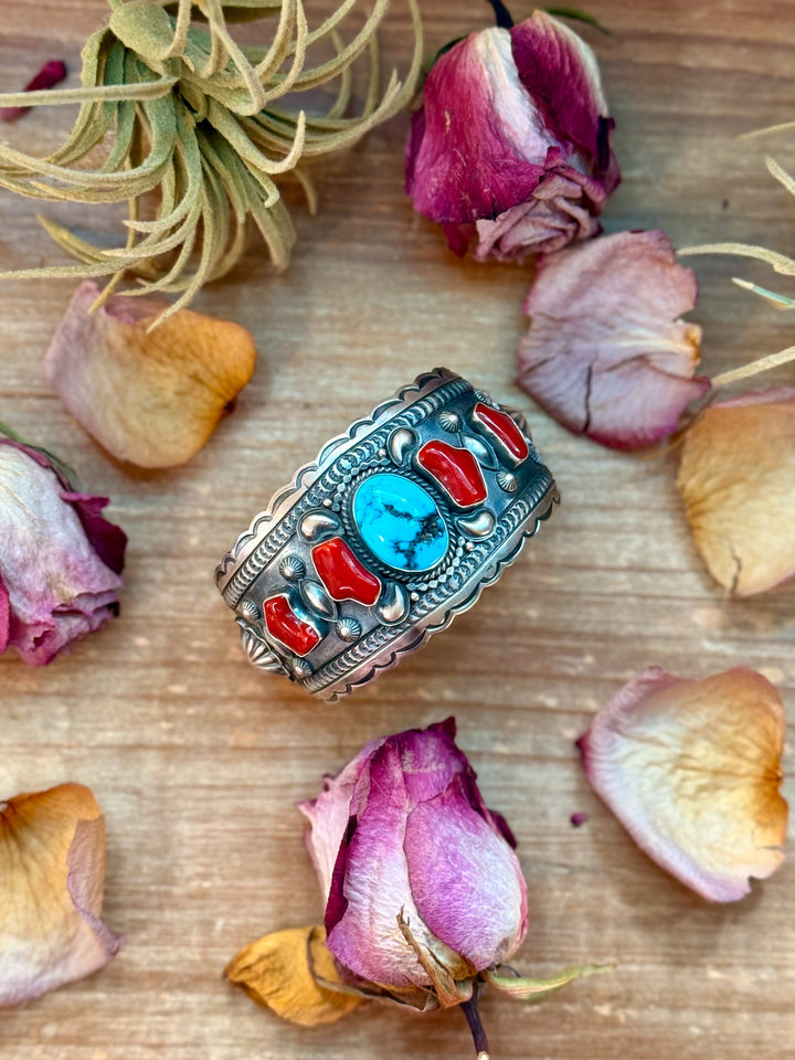 Coral & Turquoise Sterling Silver Cuff Bracelet – Stamped Errick Shopify Collective The Bijoux FAB Jewelry The Bijoux FAB Jewelry