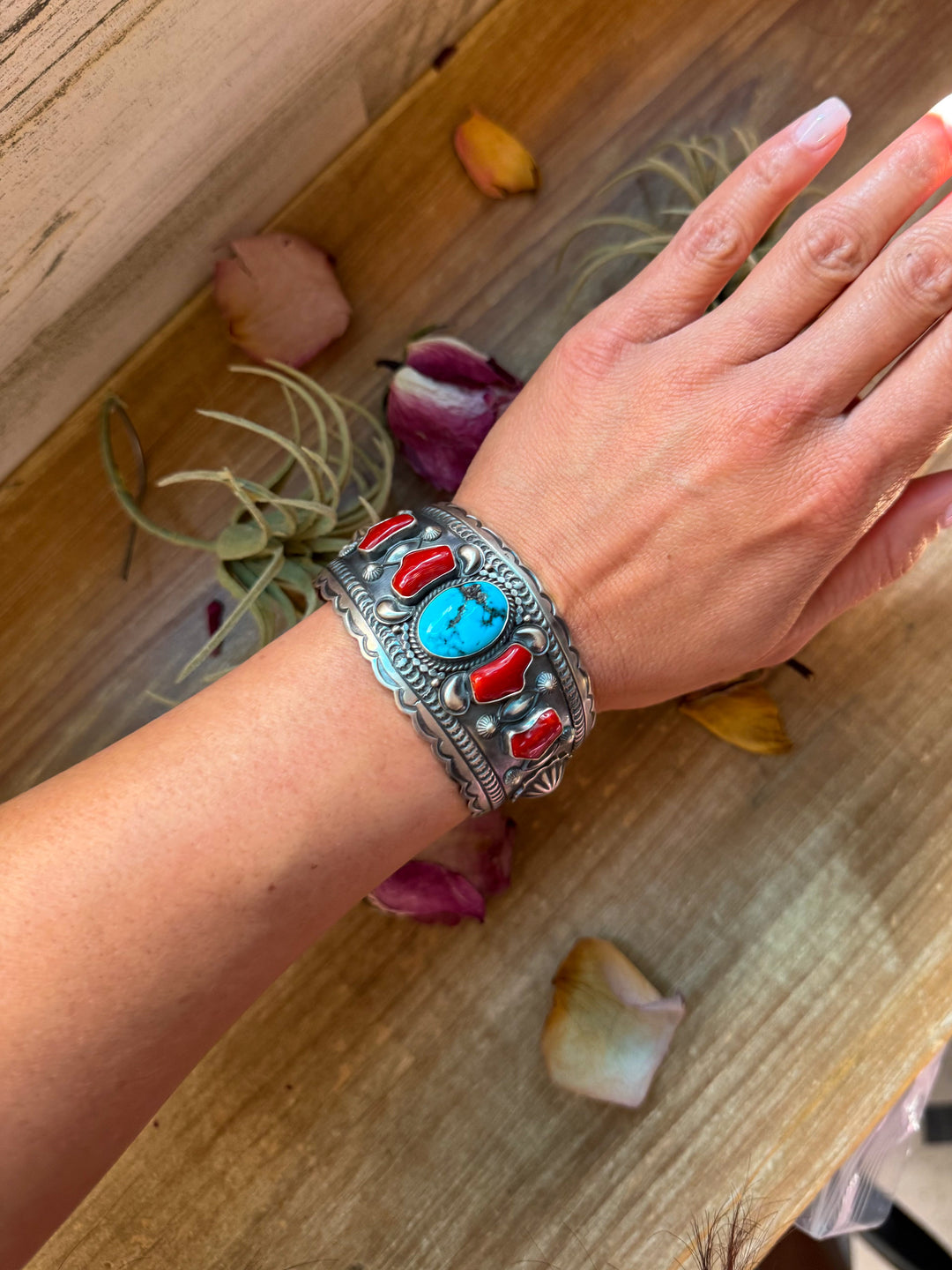 Coral & Turquoise Sterling Silver Cuff Bracelet – Stamped Errick Shopify Collective The Bijoux FAB Jewelry The Bijoux FAB Jewelry