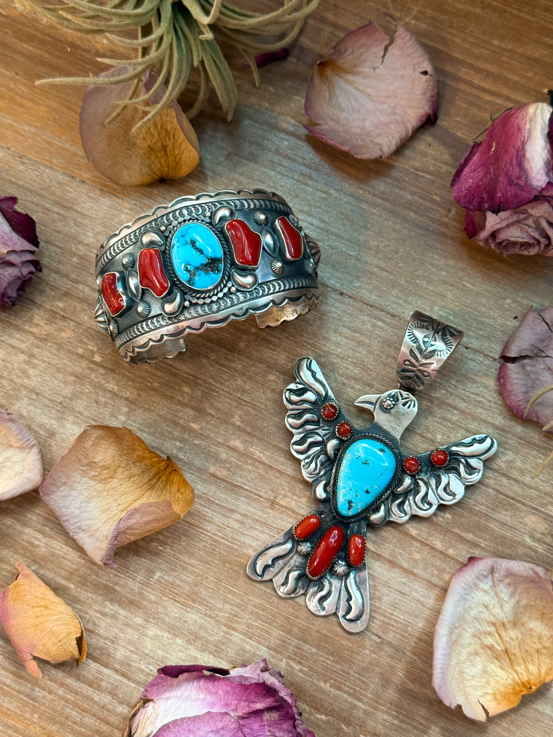 Coral & Turquoise Sterling Silver Cuff Bracelet – Stamped Errick Shopify Collective The Bijoux FAB Jewelry The Bijoux FAB Jewelry