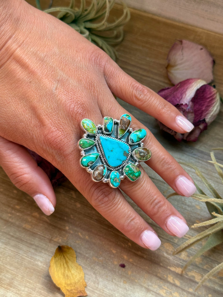 Mixed Mine Turquoise Sterling Silver Ring – Size 10 ring Shopify Collective The Bijoux FAB Jewelry The Bijoux FAB Jewelry