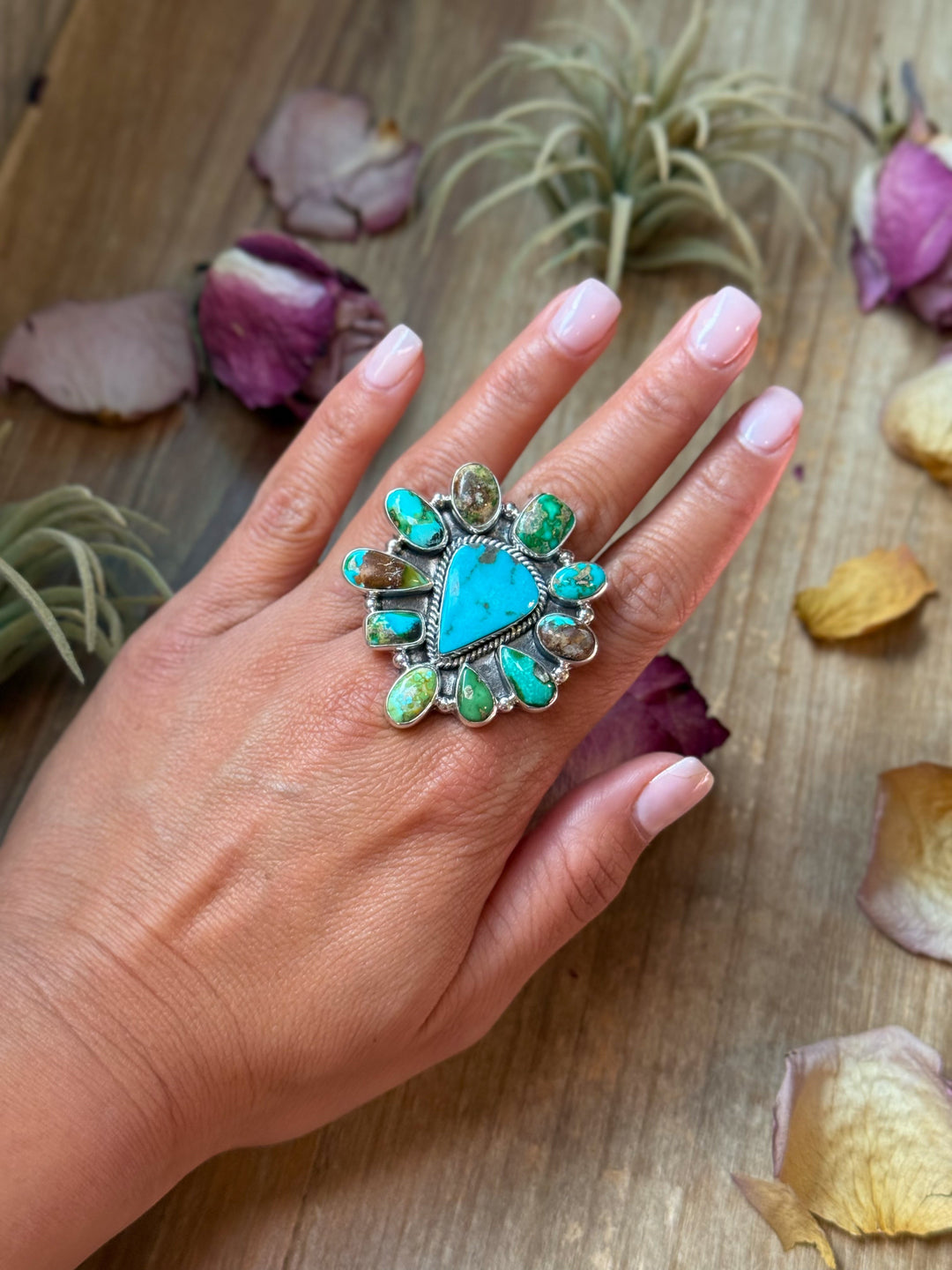 Mixed Mine Turquoise Sterling Silver Ring – Size 10 ring Shopify Collective The Bijoux FAB Jewelry The Bijoux FAB Jewelry