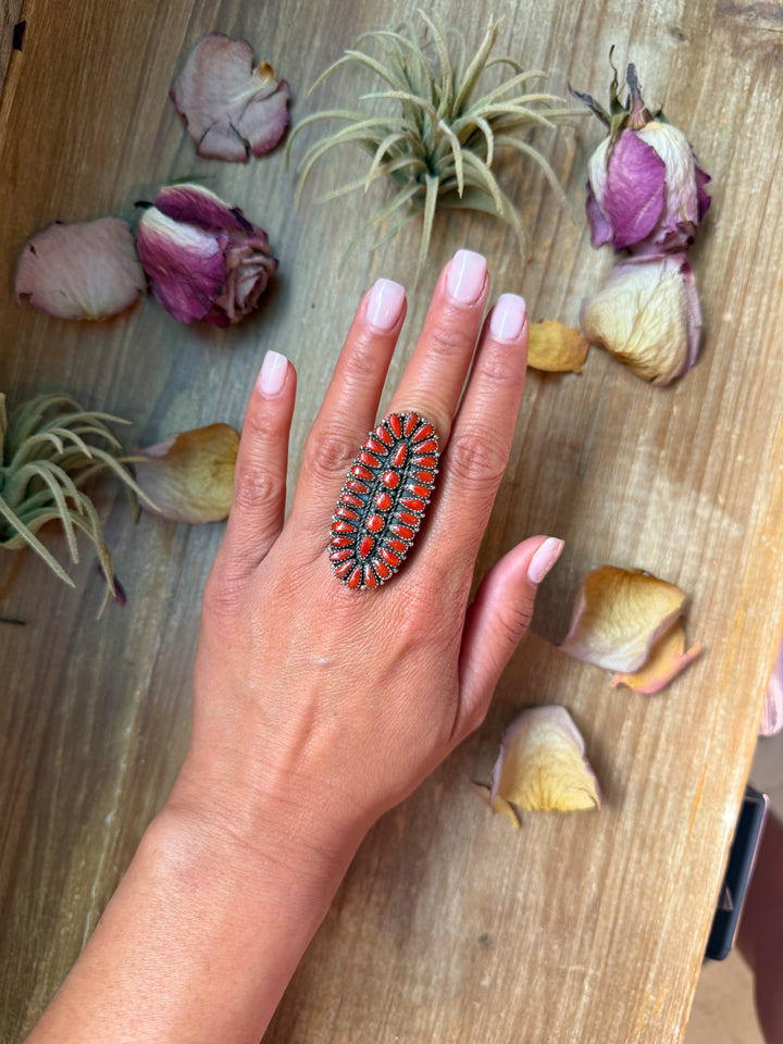 Red Coral Cluster Sterling Silver Ring – Size 9 ring Shopify Collective The Bijoux FAB Jewelry The Bijoux FAB Jewelry