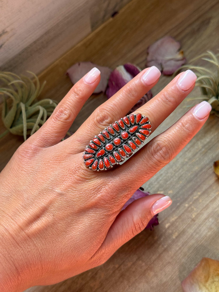 Red Coral Cluster Sterling Silver Ring – Size 9 ring Shopify Collective The Bijoux FAB Jewelry The Bijoux FAB Jewelry