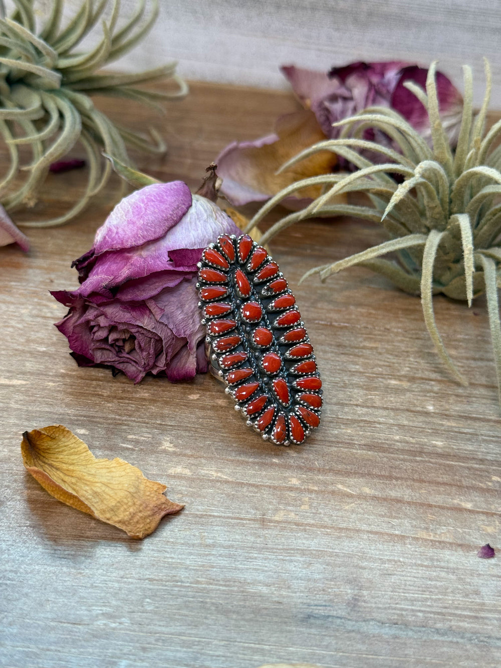 Red Coral Cluster Sterling Silver Ring – Size 9 ring Shopify Collective The Bijoux FAB Jewelry The Bijoux FAB Jewelry
