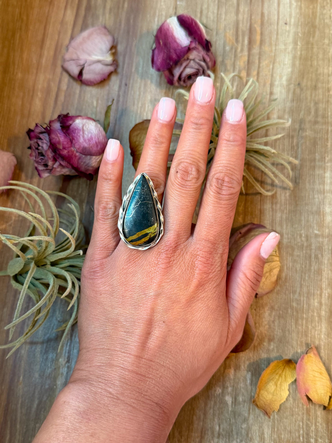 Black Jack Turquoise Sterling Silver Ring – Teardrop – Adjustable ring Shopify Collective The Bijoux FAB Jewelry The Bijoux FAB Jewelry