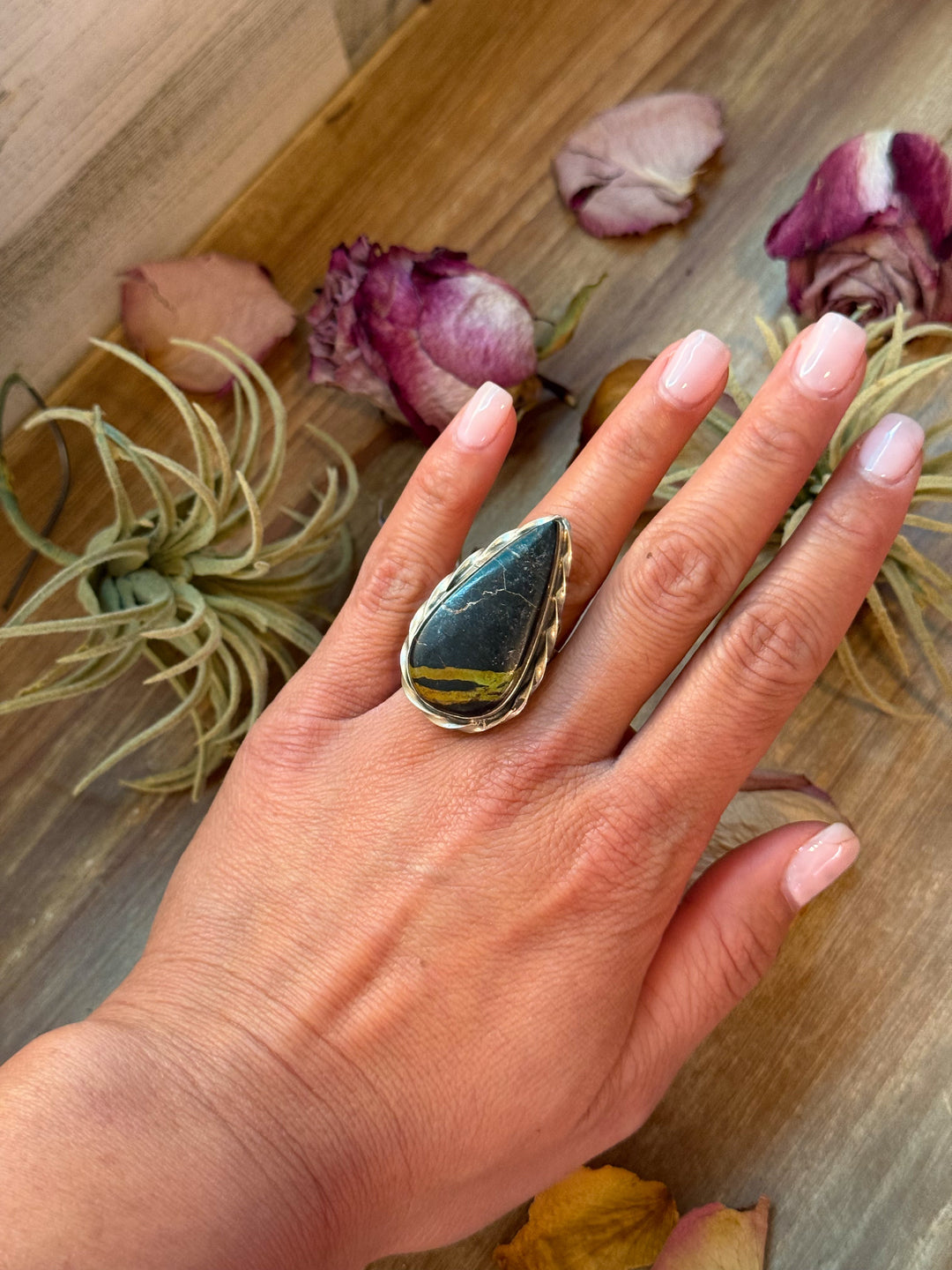 Black Jack Turquoise Sterling Silver Ring – Teardrop – Adjustable ring Shopify Collective The Bijoux FAB Jewelry The Bijoux FAB Jewelry