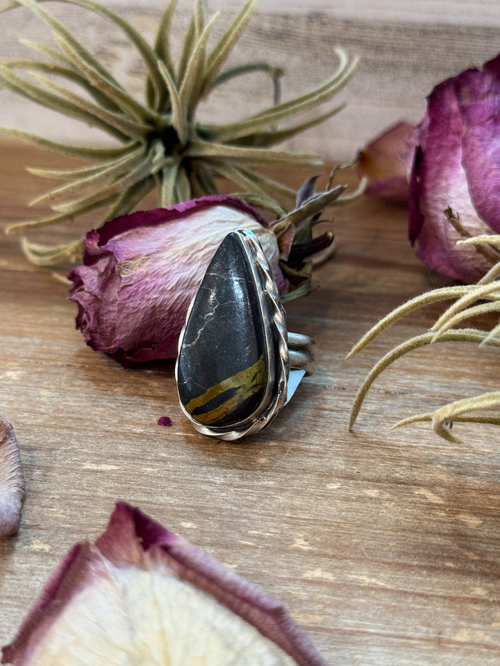 Black Jack Turquoise Sterling Silver Ring – Teardrop – Adjustable ring Shopify Collective The Bijoux FAB Jewelry The Bijoux FAB Jewelry