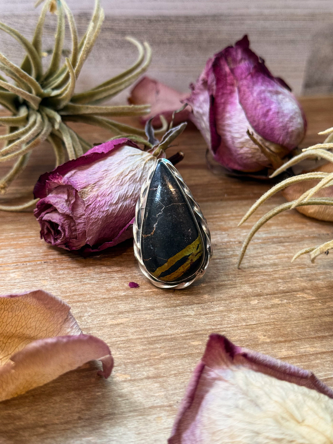 Black Jack Turquoise Sterling Silver Ring – Teardrop – Adjustable ring Shopify Collective The Bijoux FAB Jewelry The Bijoux FAB Jewelry