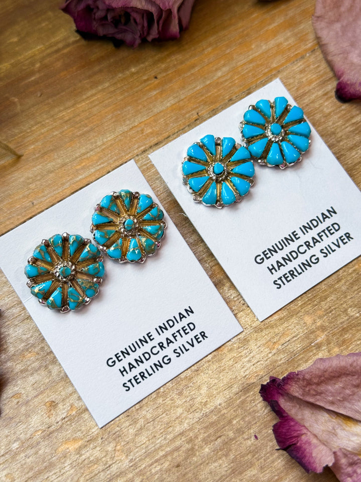 Sterling Silver Magnetite Turquoise Cluster Stud Earrings – Handmade in USA Earrings Shopify Collective The Bijoux FAB Jewelry The Bijoux FAB Jewelry