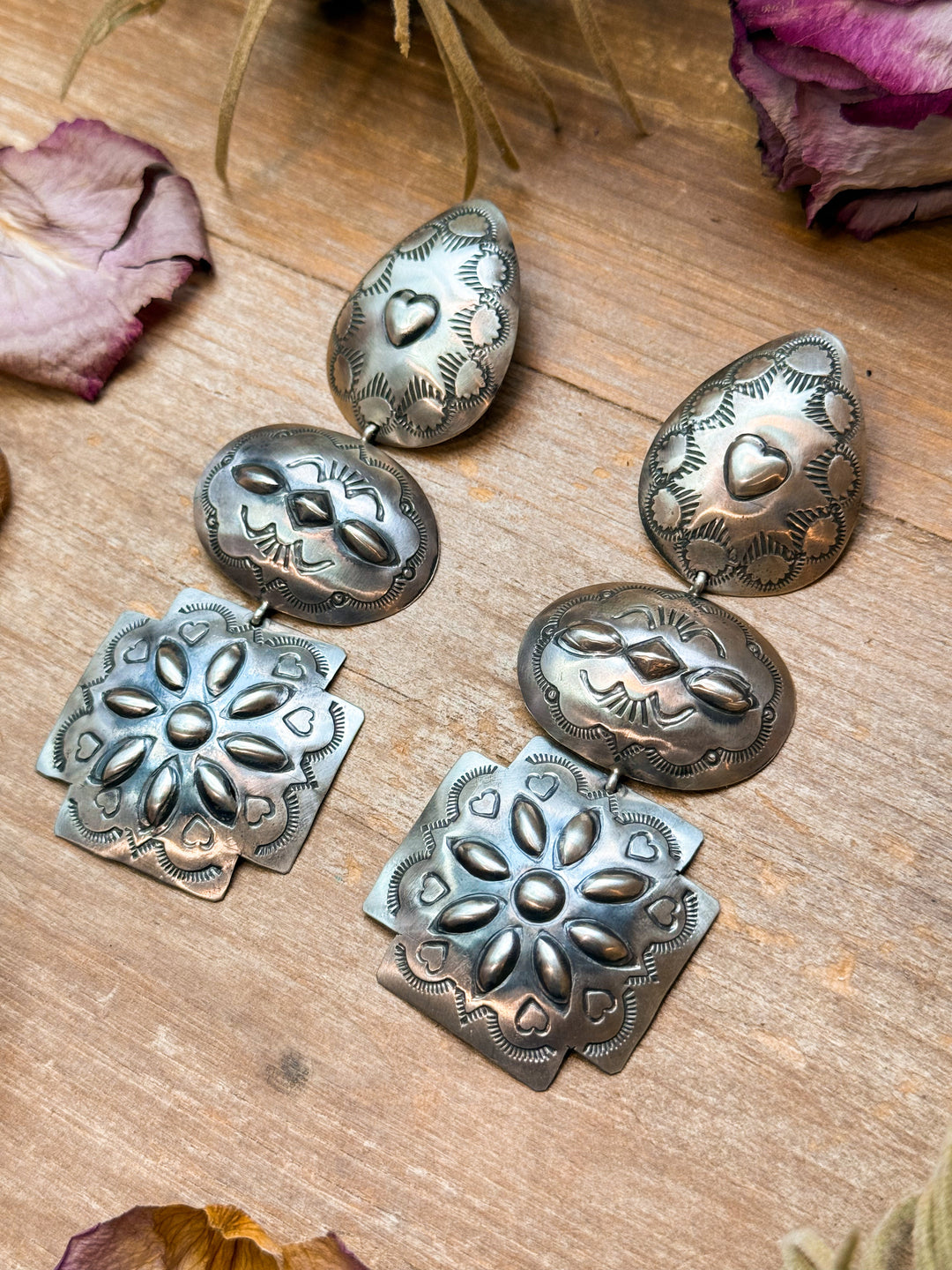 Sterling Silver Concho Dangle Earrings – Native Made by Rita Lee (Navajo Artist) Earrings Shopify Collective The Bijoux FAB Jewelry The Bijoux FAB Jewelry