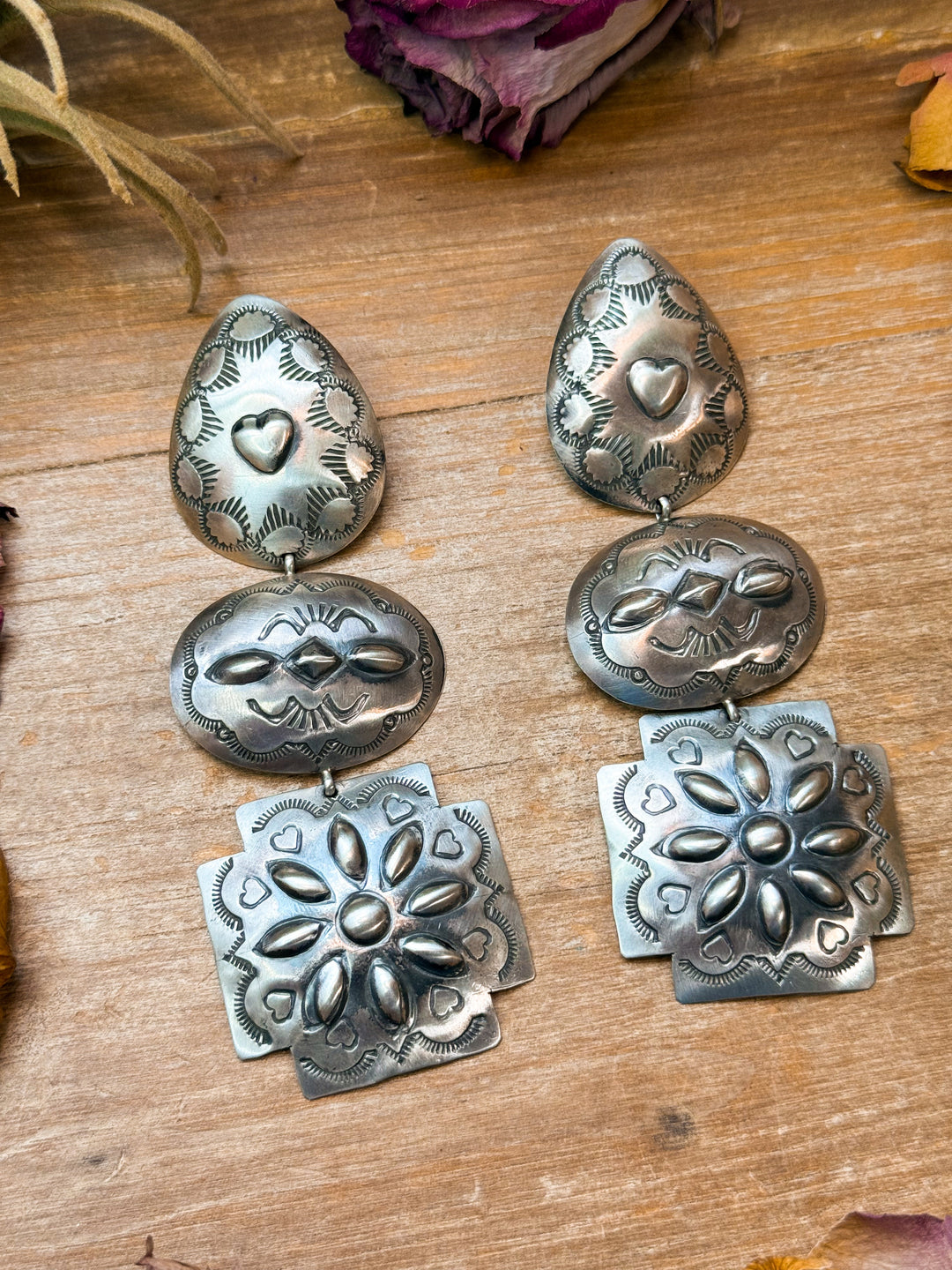 Sterling Silver Concho Dangle Earrings – Native Made by Rita Lee (Navajo Artist) Earrings Shopify Collective The Bijoux FAB Jewelry The Bijoux FAB Jewelry