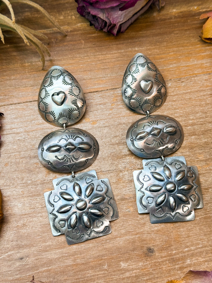 Sterling Silver Concho Dangle Earrings – Native Made by Rita Lee (Navajo Artist) Earrings Shopify Collective The Bijoux FAB Jewelry The Bijoux FAB Jewelry