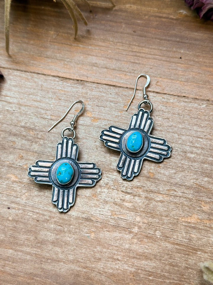 Sterling Silver Zia Dangle Earrings – Native Made by K. Billah Earrings Shopify Collective The Bijoux FAB Jewelry The Bijoux FAB Jewelry