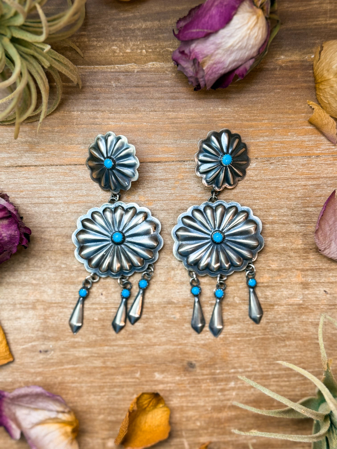 Sterling Silver Kingman Turquoise Dangle Earrings – Native Made by Cordelo Chee Earrings Shopify Collective The Bijoux FAB Jewelry The Bijoux FAB Jewelry
