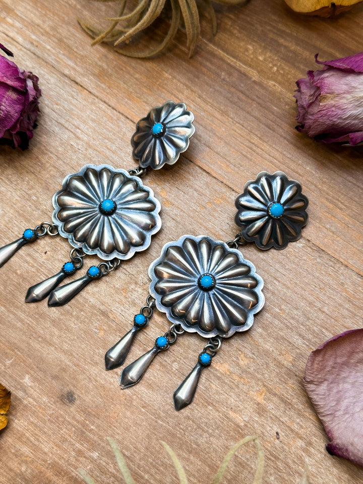 Sterling Silver Kingman Turquoise Dangle Earrings – Native Made by Cordelo Chee Earrings Shopify Collective The Bijoux FAB Jewelry The Bijoux FAB Jewelry