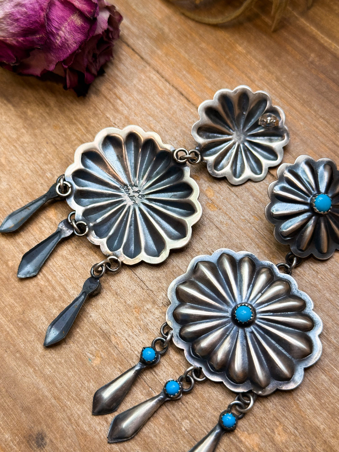 Sterling Silver Kingman Turquoise Dangle Earrings – Native Made by Cordelo Chee Earrings Shopify Collective The Bijoux FAB Jewelry The Bijoux FAB Jewelry