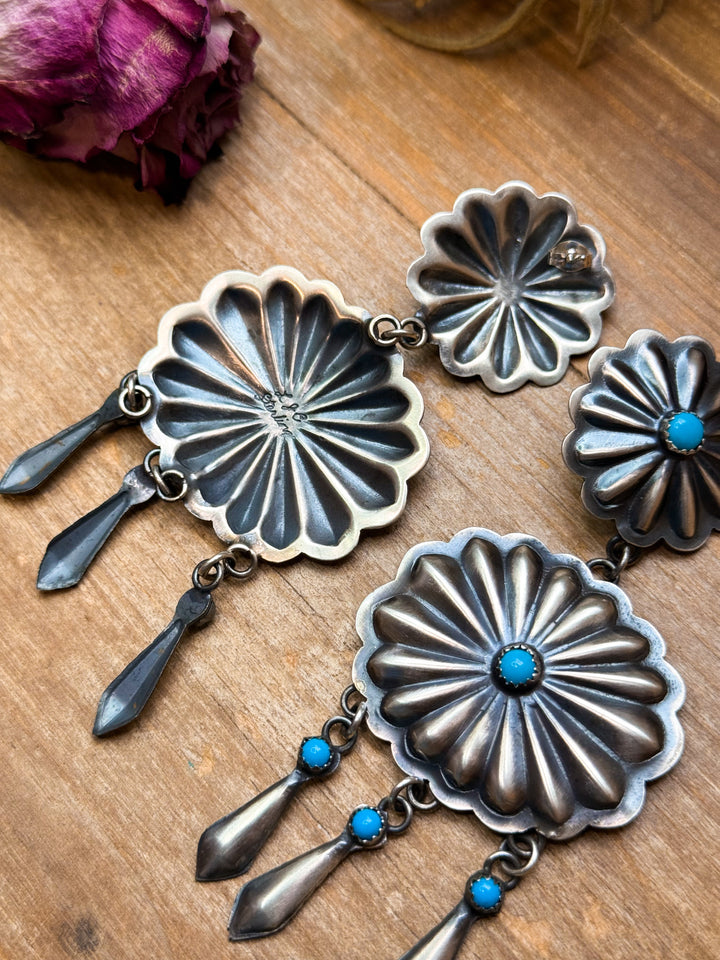 Sterling Silver Kingman Turquoise Dangle Earrings – Native Made by Cordelo Chee Earrings Shopify Collective The Bijoux FAB Jewelry The Bijoux FAB Jewelry