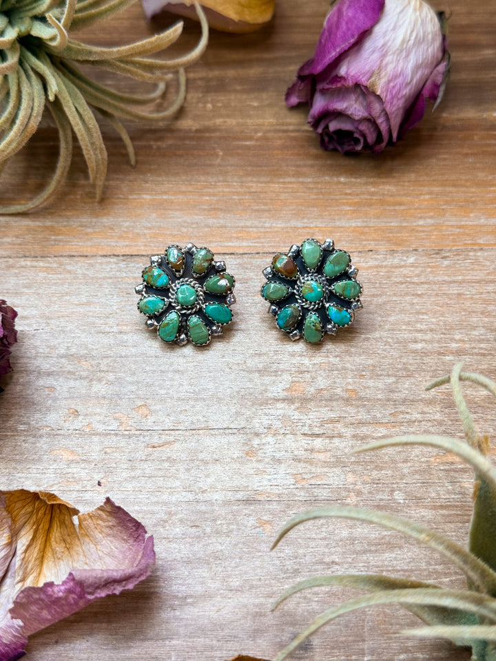 Sterling Silver Green Turquoise Cluster Earrings Earrings Shopify Collective The Bijoux FAB Jewelry The Bijoux FAB Jewelry