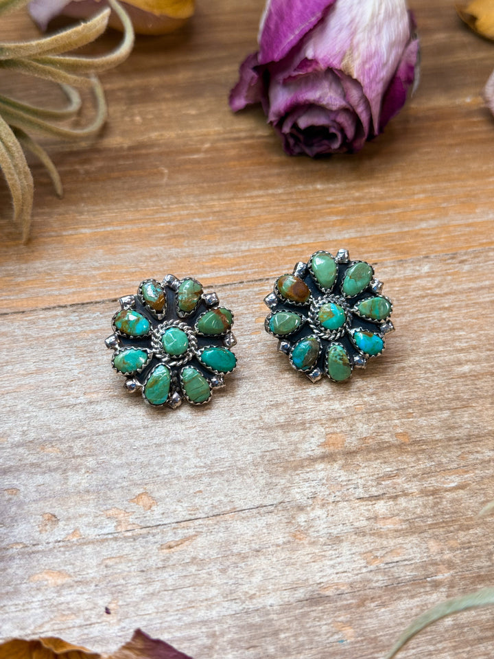 Sterling Silver Green Turquoise Cluster Earrings Earrings Shopify Collective The Bijoux FAB Jewelry The Bijoux FAB Jewelry