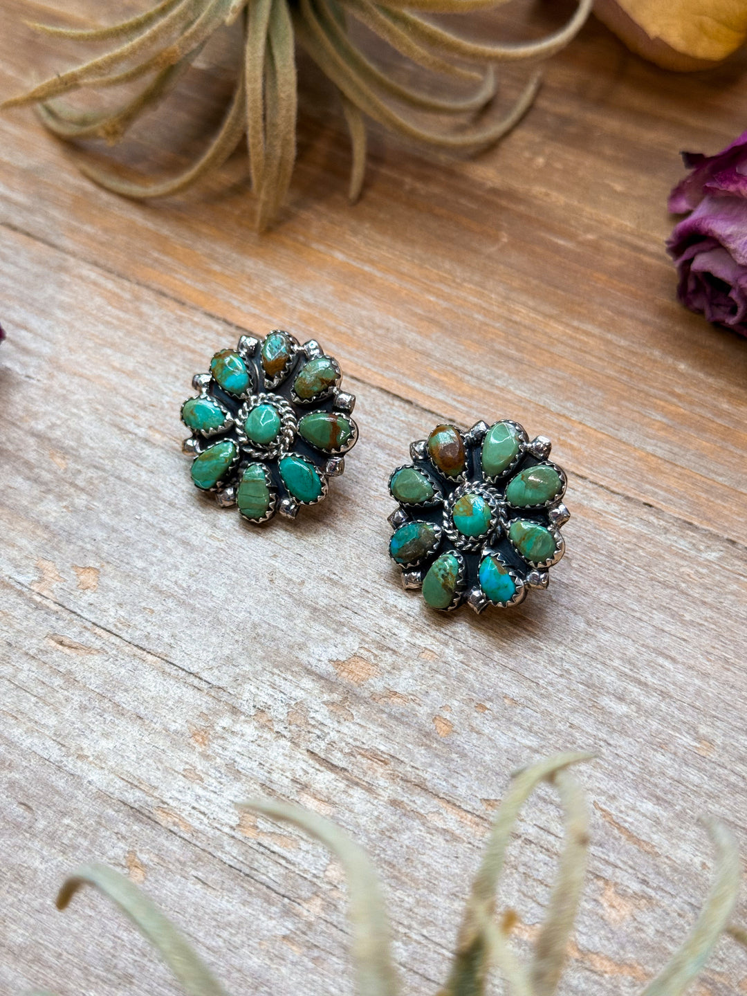 Sterling Silver Green Turquoise Cluster Earrings Earrings Shopify Collective The Bijoux FAB Jewelry The Bijoux FAB Jewelry