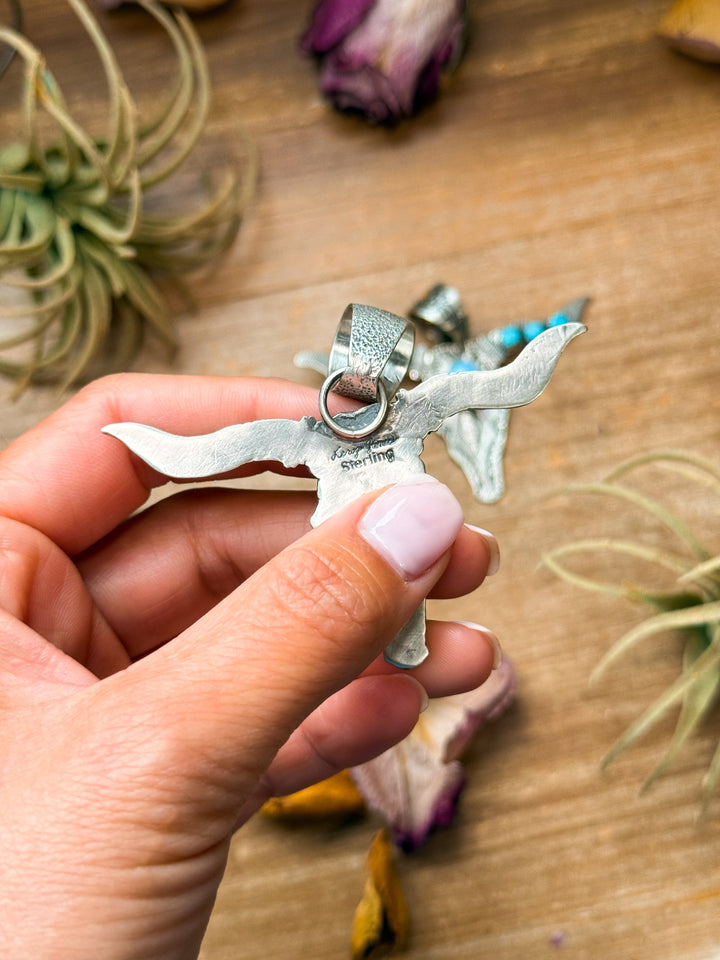 Sterling Silver Longhorn Pendant with Kingman Turquoise – Native Made by Leroy James (Navajo Artist) Pendant Shopify Collective The Bijoux FAB Jewelry The Bijoux FAB Jewelry