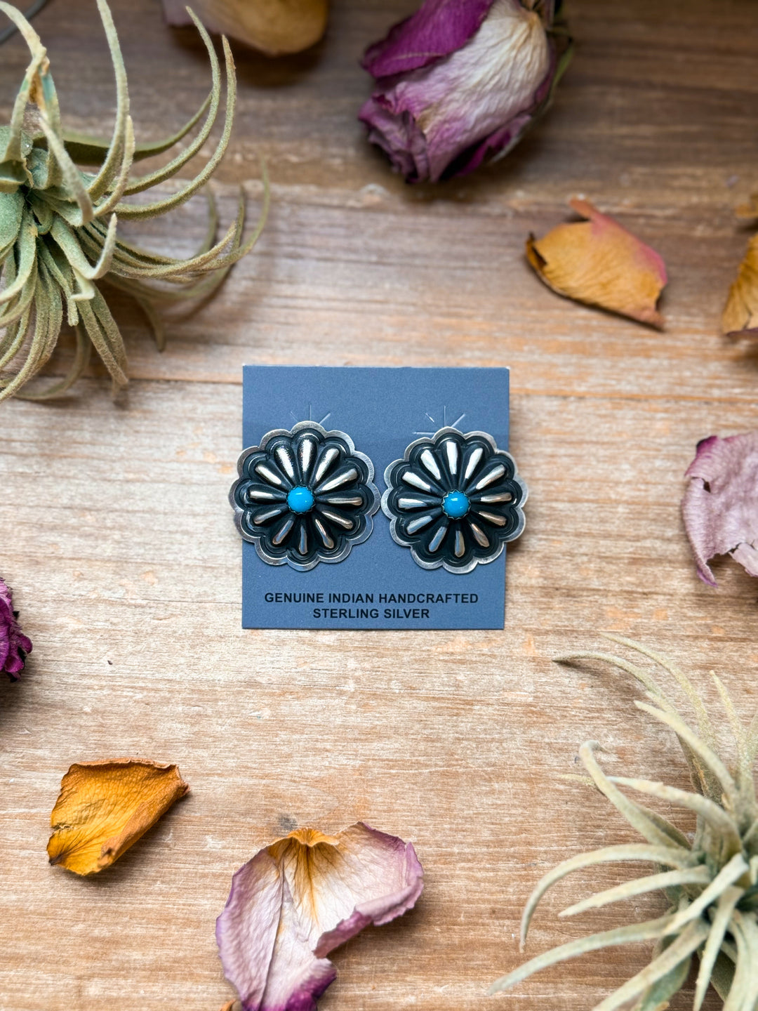 Sterling Silver Concho Earrings with Kingman Turquoise Earrings Shopify Collective The Bijoux FAB Jewelry The Bijoux FAB Jewelry