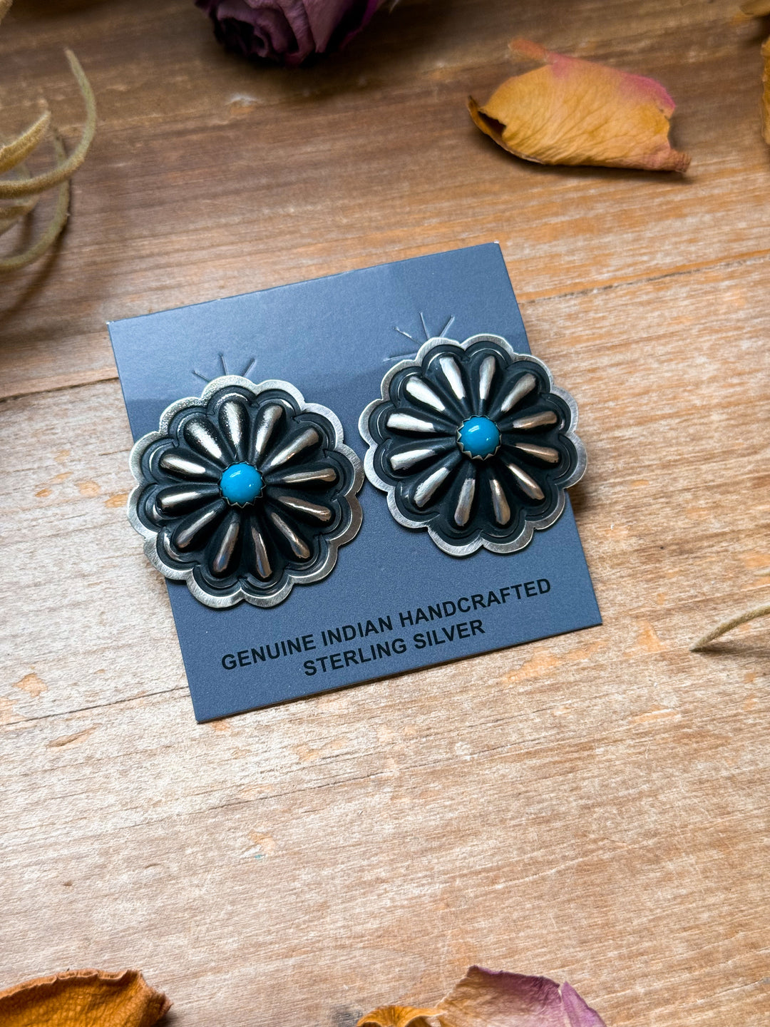 Sterling Silver Concho Earrings with Kingman Turquoise Earrings Shopify Collective The Bijoux FAB Jewelry The Bijoux FAB Jewelry