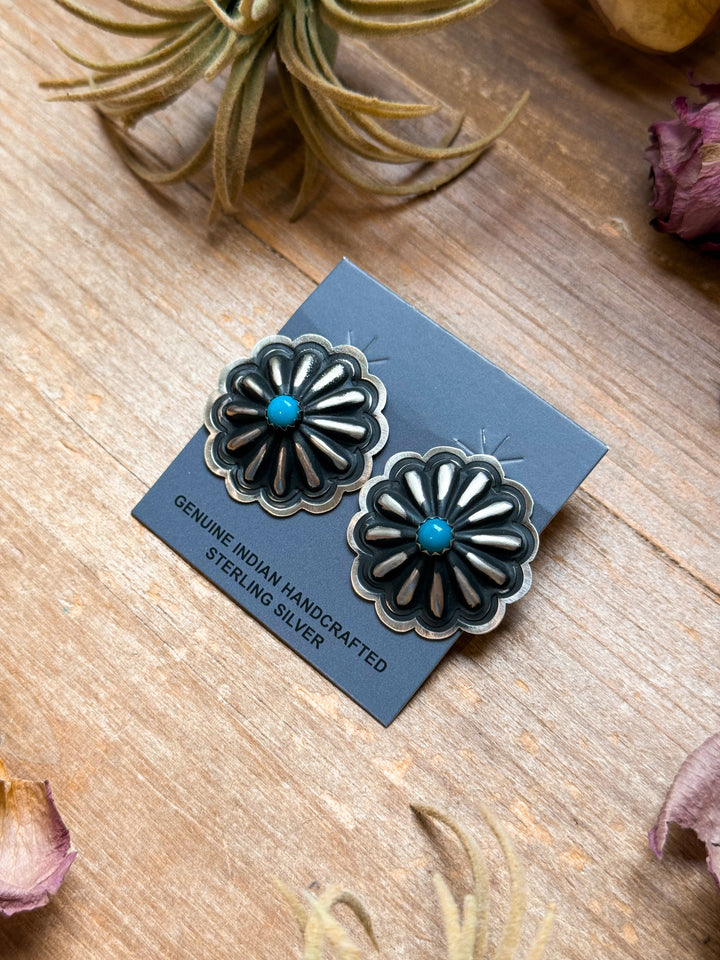 Sterling Silver Concho Earrings with Kingman Turquoise Earrings Shopify Collective The Bijoux FAB Jewelry The Bijoux FAB Jewelry