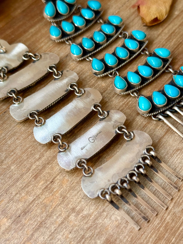 Sterling Silver Kingman Turquoise Dangle Earrings – 5 Inch Statement Design – Native Made by Geraldine James – Navajo Handmade earrings Shopify Collective The Bijoux FAB Jewelry The Bijoux FAB Jewelry