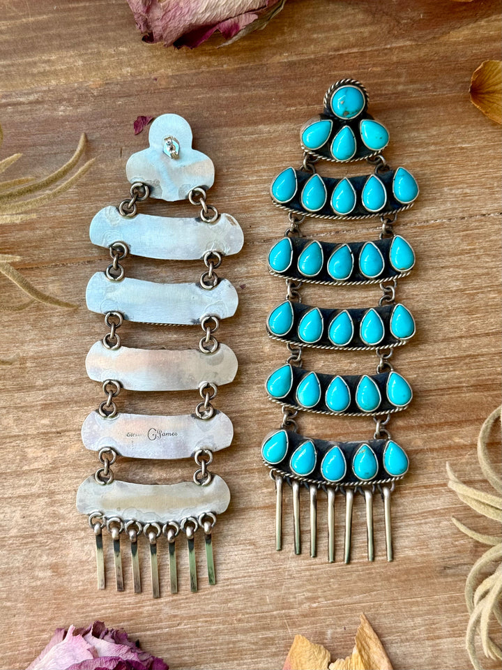 Sterling Silver Kingman Turquoise Dangle Earrings – 5 Inch Statement Design – Native Made by Geraldine James – Navajo Handmade earrings Shopify Collective The Bijoux FAB Jewelry The Bijoux FAB Jewelry