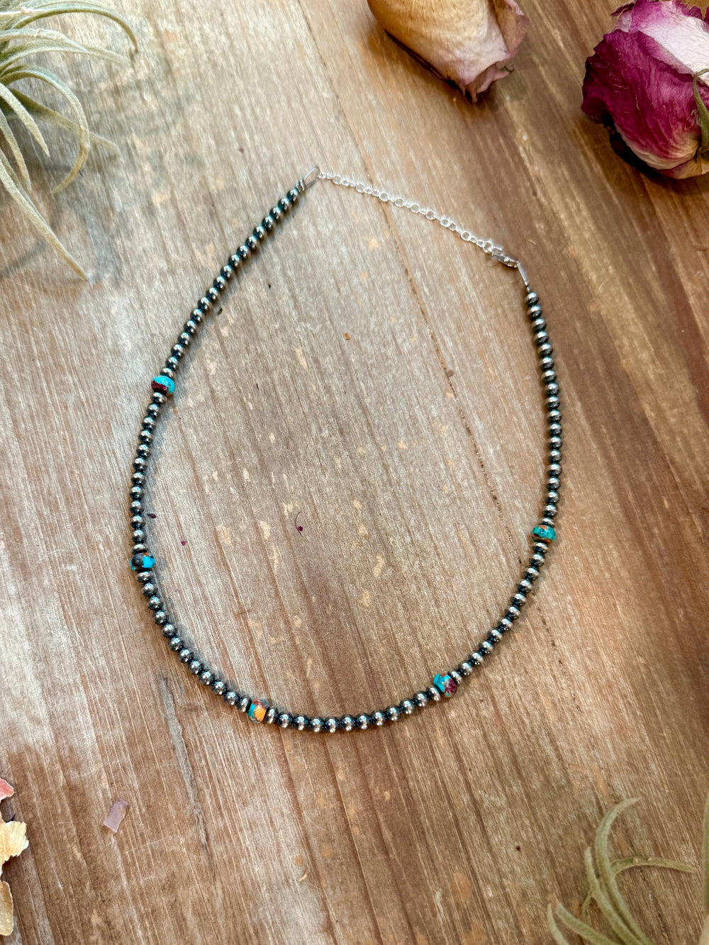 Mohave & Sterling Silver Beaded Necklace – 4 mm Sterling + 6 mm Mohave Choker Shopify Collective The Bijoux FAB Jewelry The Bijoux FAB Jewelry