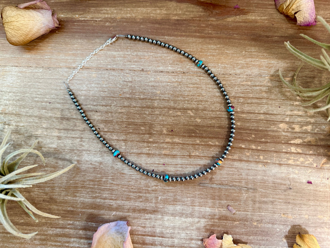 Mohave & Sterling Silver Beaded Necklace – 4 mm Sterling + 6 mm Mohave Choker Shopify Collective The Bijoux FAB Jewelry The Bijoux FAB Jewelry
